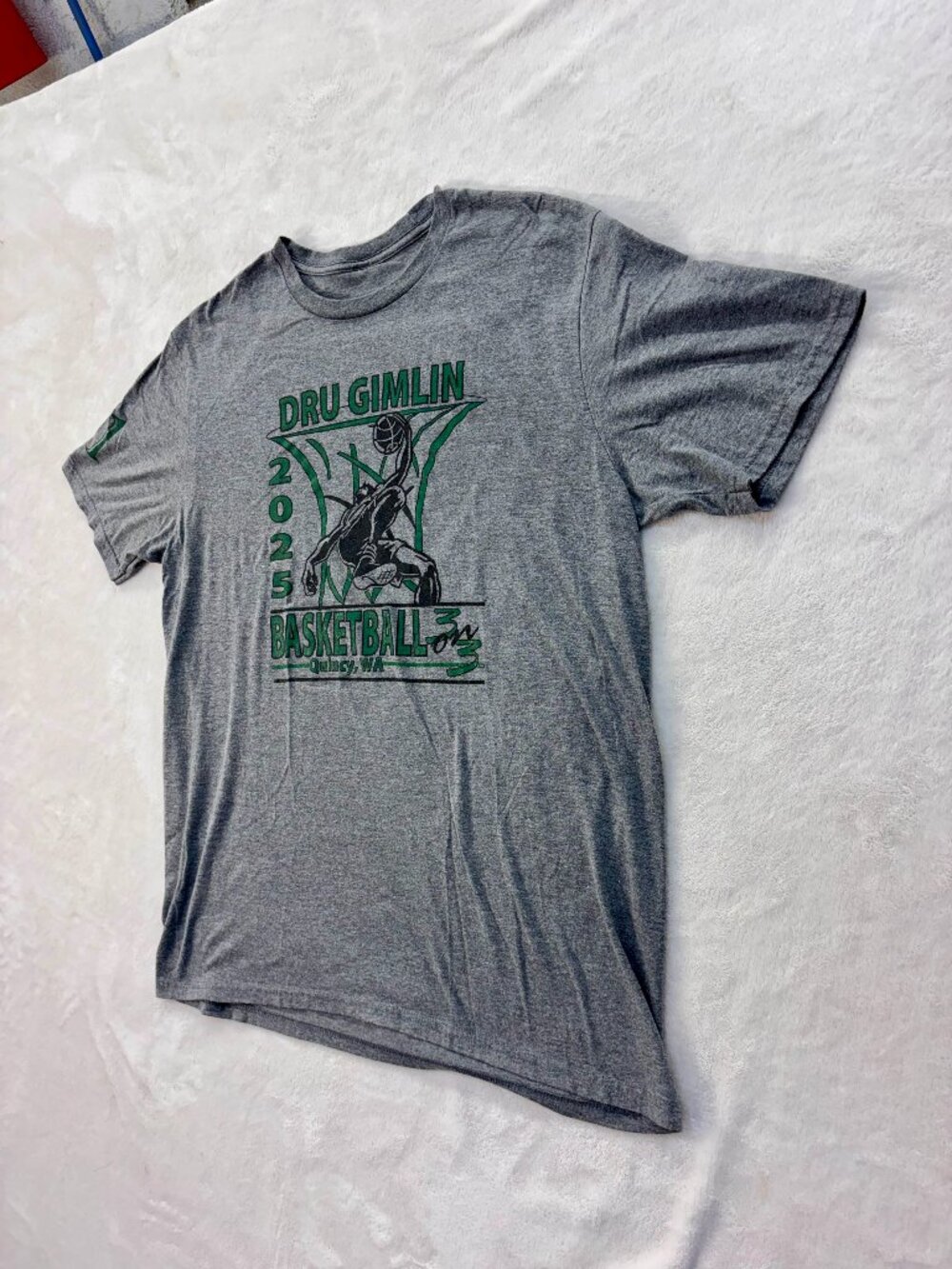 #21 Dru Gimlin "3 on 3" Basketball 2025 Men's T-Shirt -- Quincy, WA -- Size: XL!